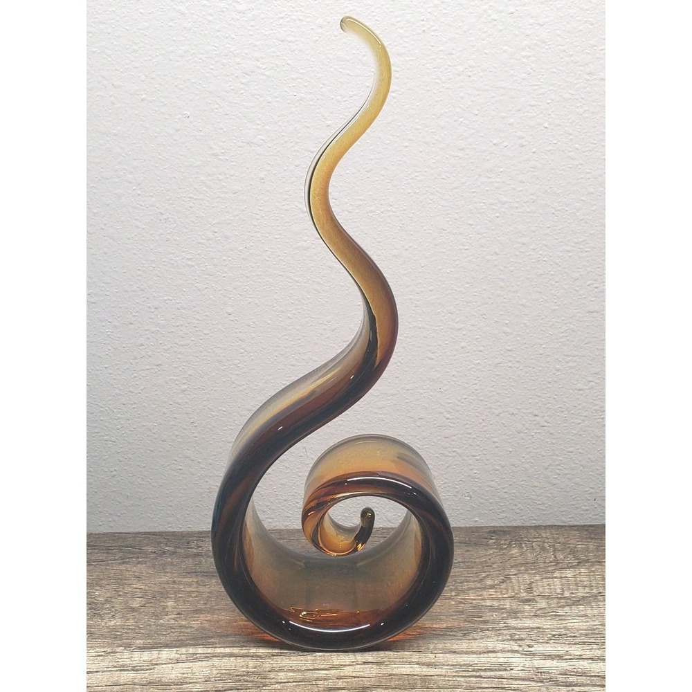 MURANO Style Brown & Clear Art Glass Dancing Flame Sculpture 12" Swirled EUC